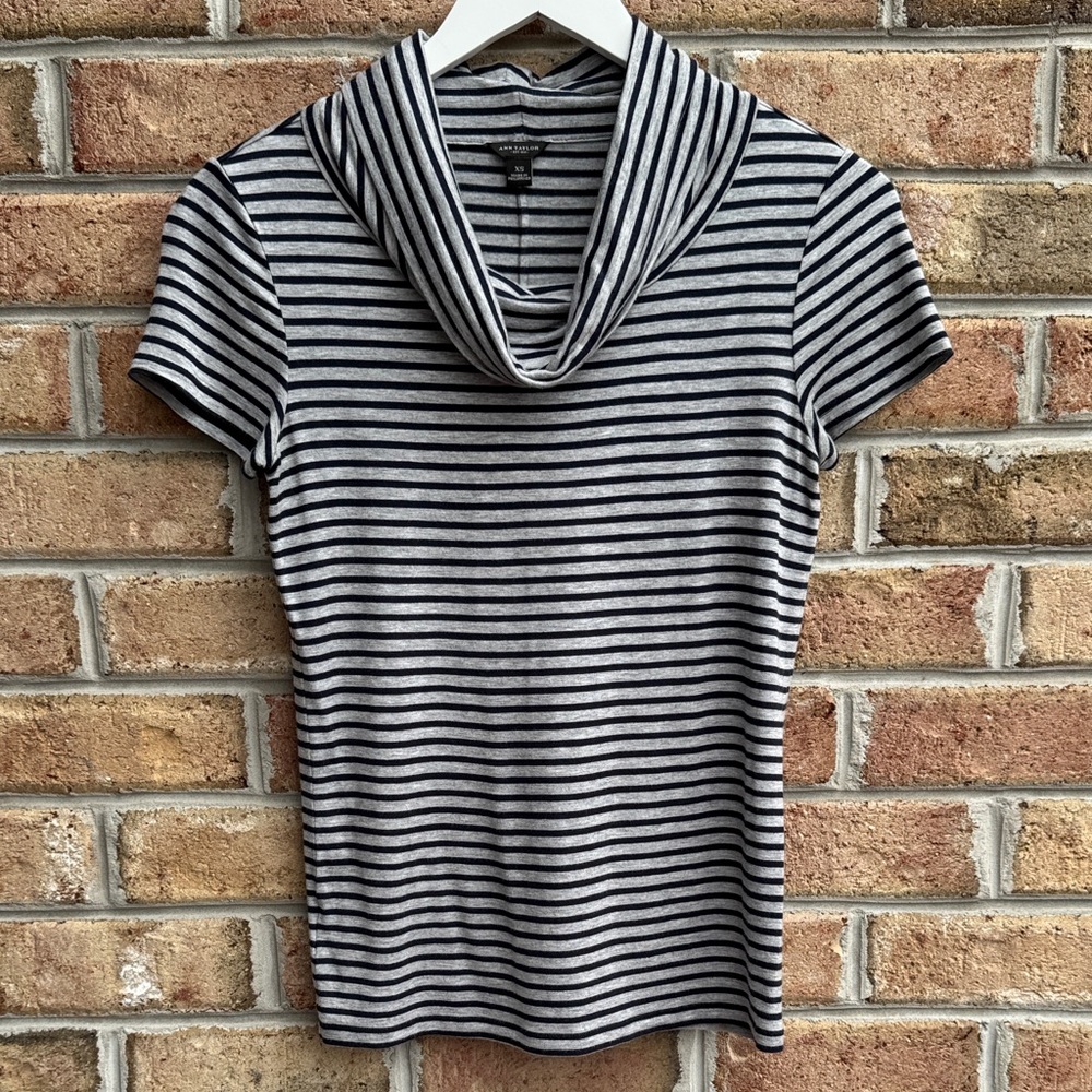 Ann Taylor striped top with cowl collar